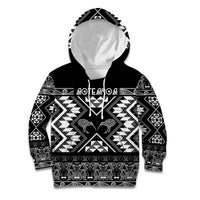 Personalised Taniko Motifs Aotearoa Kid Hoodie Waitangi Kowhaiwhai Kiwi - Monochrome LT7 Hoodie Grey - Polynesian Pride