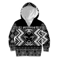 Personalised Taniko Motifs Aotearoa Kid Hoodie Waitangi Kowhaiwhai Kiwi - Monochrome LT7 Zip Hoodie Grey - Polynesian Pride