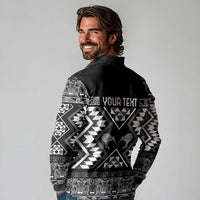 Personalised Taniko Motifs Aotearoa Long Sleeve Polo Shirt Waitangi Kowhaiwhai Kiwi - Monochrome LT7 - Polynesian Pride