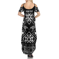 Personalised Taniko Motifs Aotearoa Summer Maxi Dress Waitangi Kowhaiwhai Kiwi - Monochrome LT7 - Polynesian Pride