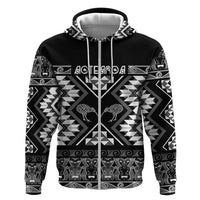 Personalised Taniko Motifs Aotearoa Zip Hoodie Waitangi Kowhaiwhai Kiwi - Monochrome LT7 Zip Hoodie Grey - Polynesian Pride