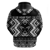 Personalised Taniko Motifs Aotearoa Zip Hoodie Waitangi Kowhaiwhai Kiwi - Monochrome LT7 - Polynesian Pride
