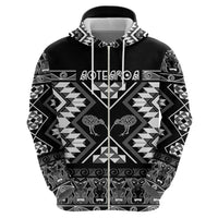 Personalised Taniko Motifs Aotearoa Zip Hoodie Waitangi Kowhaiwhai Kiwi - Monochrome LT7 - Polynesian Pride