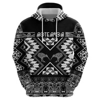 Personalised Taniko Motifs Aotearoa Zip Hoodie Waitangi Kowhaiwhai Kiwi - Monochrome LT7 - Polynesian Pride