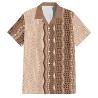 Vintage Beige Hawaiian Traditional Kapa Mix Flowers Lei Family Matching Off The Shoulder Long Sleeve Dress and Hawaiian Shirt LT7 Dad's Shirt - Short Sleeve Beige - Polynesian Pride