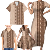 Vintage Beige Hawaiian Traditional Kapa Mix Flowers Lei Family Matching Short Sleeve Bodycon Dress and Hawaiian Shirt LT7 - Polynesian Pride