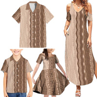 Vintage Beige Hawaiian Traditional Kapa Mix Flowers Lei Family Matching Summer Maxi Dress and Hawaiian Shirt LT7 - Polynesian Pride