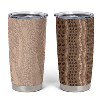 Vintage Beige Hawaiian Traditional Kapa Mix Flowers Lei Tumbler Cup