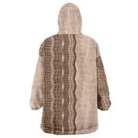 Vintage Beige Hawaiian Traditional Kapa Mix Flowers Lei Wearable Blanket Hoodie LT7 - Polynesian Pride