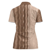 Vintage Beige Hawaiian Traditional Kapa Mix Flowers Lei Women Polo Shirt LT7 - Polynesian Pride