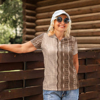 Vintage Beige Hawaiian Traditional Kapa Mix Flowers Lei Women Polo Shirt LT7 - Polynesian Pride