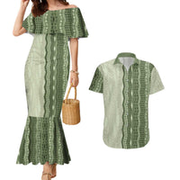 Vintage Sage Green Hawaiian Traditional Kapa Mix Flowers Lei Couples Matching Mermaid Dress and Hawaiian Shirt LT7 Sage Green - Polynesian Pride