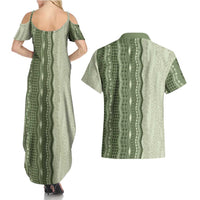 Vintage Sage Green Hawaiian Traditional Kapa Mix Flowers Lei Couples Matching Summer Maxi Dress and Hawaiian Shirt LT7 - Polynesian Pride