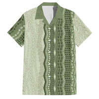 Vintage Sage Green Hawaiian Traditional Kapa Mix Flowers Lei Family Matching Mermaid Dress and Hawaiian Shirt LT7 Dad's Shirt - Short Sleeve Sage Green - Polynesian Pride