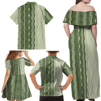 Vintage Sage Green Hawaiian Traditional Kapa Mix Flowers Lei Family Matching Off Shoulder Maxi Dress and Hawaiian Shirt LT7 - Polynesian Pride
