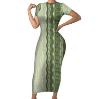 Vintage Sage Green Hawaiian Traditional Kapa Mix Flowers Lei Family Matching Short Sleeve Bodycon Dress and Hawaiian Shirt LT7 Mom's Dress Sage Green - Polynesian Pride