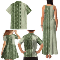 Vintage Sage Green Hawaiian Traditional Kapa Mix Flowers Lei Family Matching Tank Maxi Dress and Hawaiian Shirt LT7 - Polynesian Pride