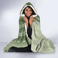Vintage Sage Green Hawaiian Traditional Kapa Mix Flowers Lei Hooded Blanket