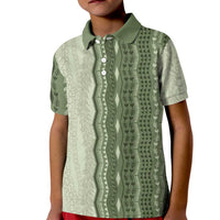 Vintage Sage Green Hawaiian Traditional Kapa Mix Flowers Lei Kid Polo Shirt LT7 Kid Sage Green - Polynesian Pride