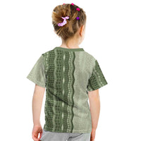 Vintage Sage Green Hawaiian Traditional Kapa Mix Flowers Lei Kid T Shirt