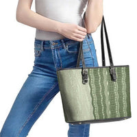 Vintage Sage Green Hawaiian Traditional Kapa Mix Flowers Lei Leather Tote Bag