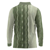 Vintage Sage Green Hawaiian Traditional Kapa Mix Flowers Lei Long Sleeve Polo Shirt LT7 - Polynesian Pride