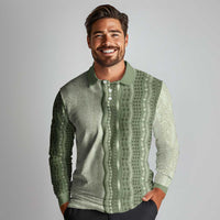 Vintage Sage Green Hawaiian Traditional Kapa Mix Flowers Lei Long Sleeve Polo Shirt LT7 - Polynesian Pride