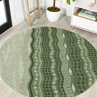 Vintage Sage Green Hawaiian Traditional Kapa Mix Flowers Lei Round Carpet