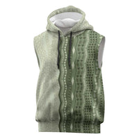 Vintage Sage Green Hawaiian Traditional Kapa Mix Flowers Lei Sleeveless Hoodie LT7 Sage Green - Polynesian Pride