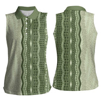 Vintage Sage Green Hawaiian Traditional Kapa Mix Flowers Lei Women Sleeveless Polo Shirt LT7 - Polynesian Pride