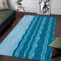 Vintage Cobalt Blue Hawaiian Traditional Kapa Mix Flowers Lei Area Rug
