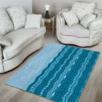 Vintage Cobalt Blue Hawaiian Traditional Kapa Mix Flowers Lei Area Rug