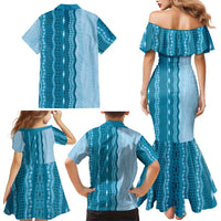 Vintage Cobalt Blue Hawaiian Traditional Kapa Mix Flowers Lei Family Matching Mermaid Dress and Hawaiian Shirt LT7 - Polynesian Pride