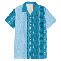 Vintage Cobalt Blue Hawaiian Traditional Kapa Mix Flowers Lei Family Matching Off Shoulder Short Dress and Hawaiian Shirt LT7 Dad's Shirt - Short Sleeve Cobalt Blue - Polynesian Pride