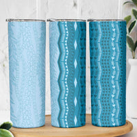 Vintage Cobalt Blue Hawaiian Traditional Kapa Mix Flowers Lei Skinny Tumbler LT7 - Polynesian Pride