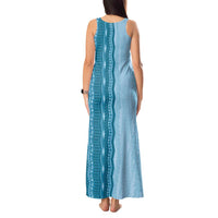 Vintage Cobalt Blue Hawaiian Traditional Kapa Mix Flowers Lei Tank Maxi Dress LT7 - Polynesian Pride