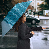 Vintage Cobalt Blue Hawaiian Traditional Kapa Mix Flowers Lei Umbrella