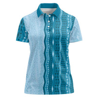 Vintage Cobalt Blue Hawaiian Traditional Kapa Mix Flowers Lei Women Polo Shirt LT7 Female Cobalt Blue - Polynesian Pride