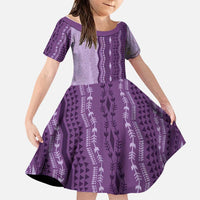 Vintage Violet Hawaiian Traditional Kapa Mix Flowers Lei Family Matching Long Sleeve Bodycon Dress and Hawaiian Shirt LT7 Daughter's Dress Violet - Polynesian Pride
