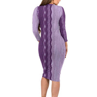 Vintage Violet Hawaiian Traditional Kapa Mix Flowers Lei Family Matching Long Sleeve Bodycon Dress and Hawaiian Shirt LT7 - Polynesian Pride