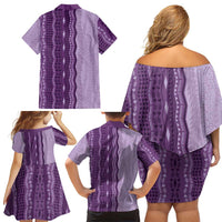 Vintage Violet Hawaiian Traditional Kapa Mix Flowers Lei Family Matching Off Shoulder Short Dress and Hawaiian Shirt LT7 - Polynesian Pride
