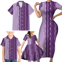 Vintage Violet Hawaiian Traditional Kapa Mix Flowers Lei Family Matching Short Sleeve Bodycon Dress and Hawaiian Shirt LT7 - Polynesian Pride
