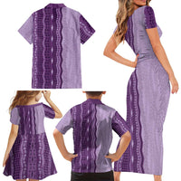 Vintage Violet Hawaiian Traditional Kapa Mix Flowers Lei Family Matching Short Sleeve Bodycon Dress and Hawaiian Shirt LT7 - Polynesian Pride