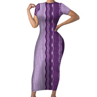 Vintage Violet Hawaiian Traditional Kapa Mix Flowers Lei Family Matching Short Sleeve Bodycon Dress and Hawaiian Shirt LT7 Mom's Dress Violet - Polynesian Pride