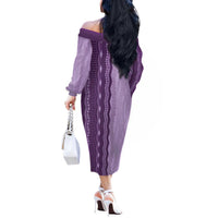 Vintage Violet Hawaiian Traditional Kapa Mix Flowers Lei Off The Shoulder Long Sleeve Dress LT7 - Polynesian Pride