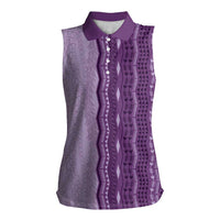 Vintage Violet Hawaiian Traditional Kapa Mix Flowers Lei Women Sleeveless Polo Shirt LT7 Female Violet - Polynesian Pride