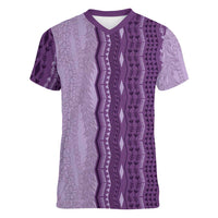 Vintage Violet Hawaiian Traditional Kapa Mix Flowers Lei Women V-Neck T-Shirt LT7 Female Violet - Polynesian Pride