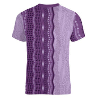 Vintage Violet Hawaiian Traditional Kapa Mix Flowers Lei Women V-Neck T-Shirt LT7 - Polynesian Pride
