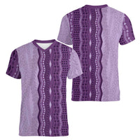 Vintage Violet Hawaiian Traditional Kapa Mix Flowers Lei Women V-Neck T-Shirt LT7 - Polynesian Pride