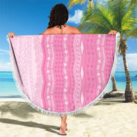 Vintage Pink Hawaiian Traditional Kapa Mix Flowers Lei Beach Blanket